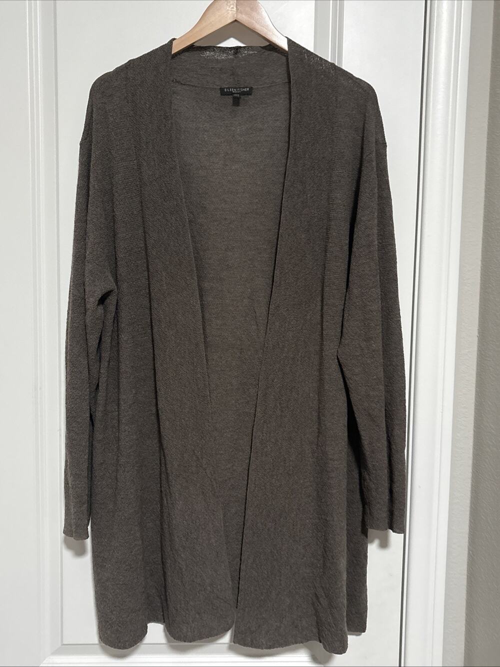 Eileen Fisher Women’s-relaxed long-sleeve open front cardigan Taupe Color Sz 1X